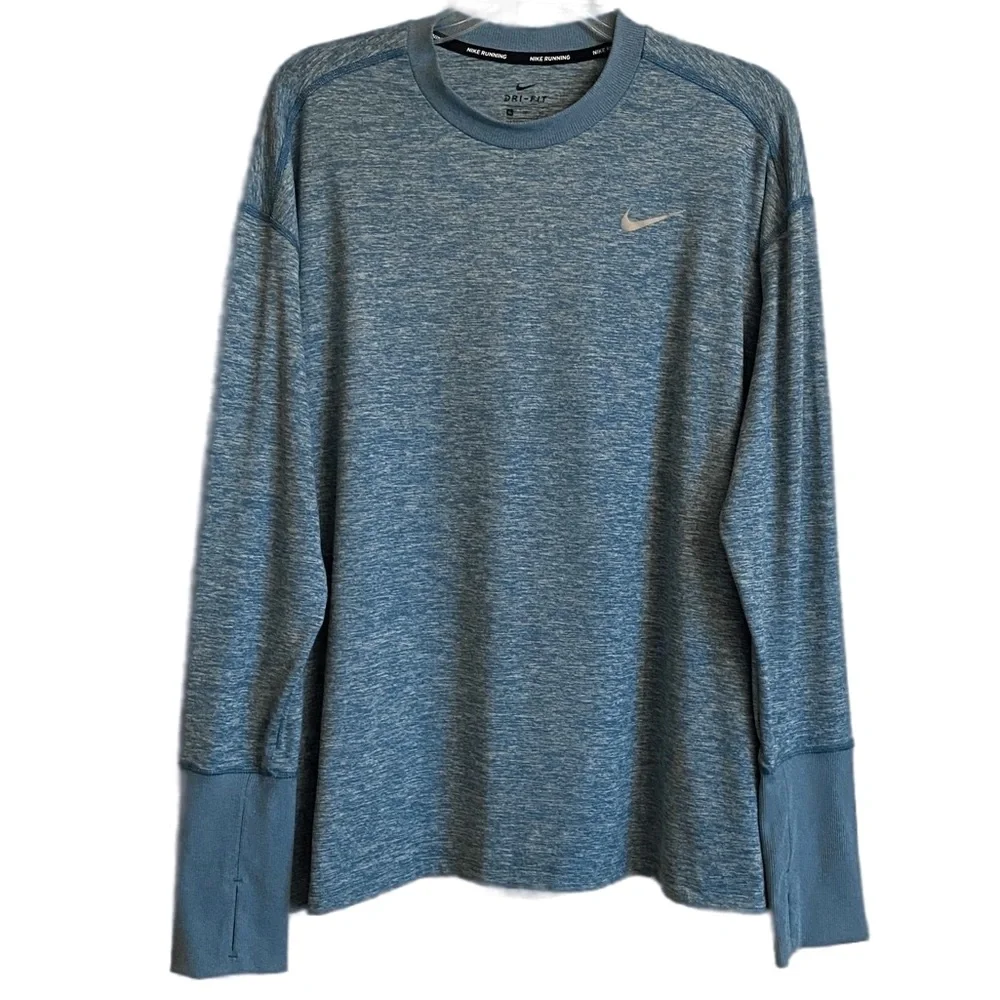 Nike Long Sleeve Pullover Crewneck Athletic Shirt Dri Fit Performance Aqua Blue